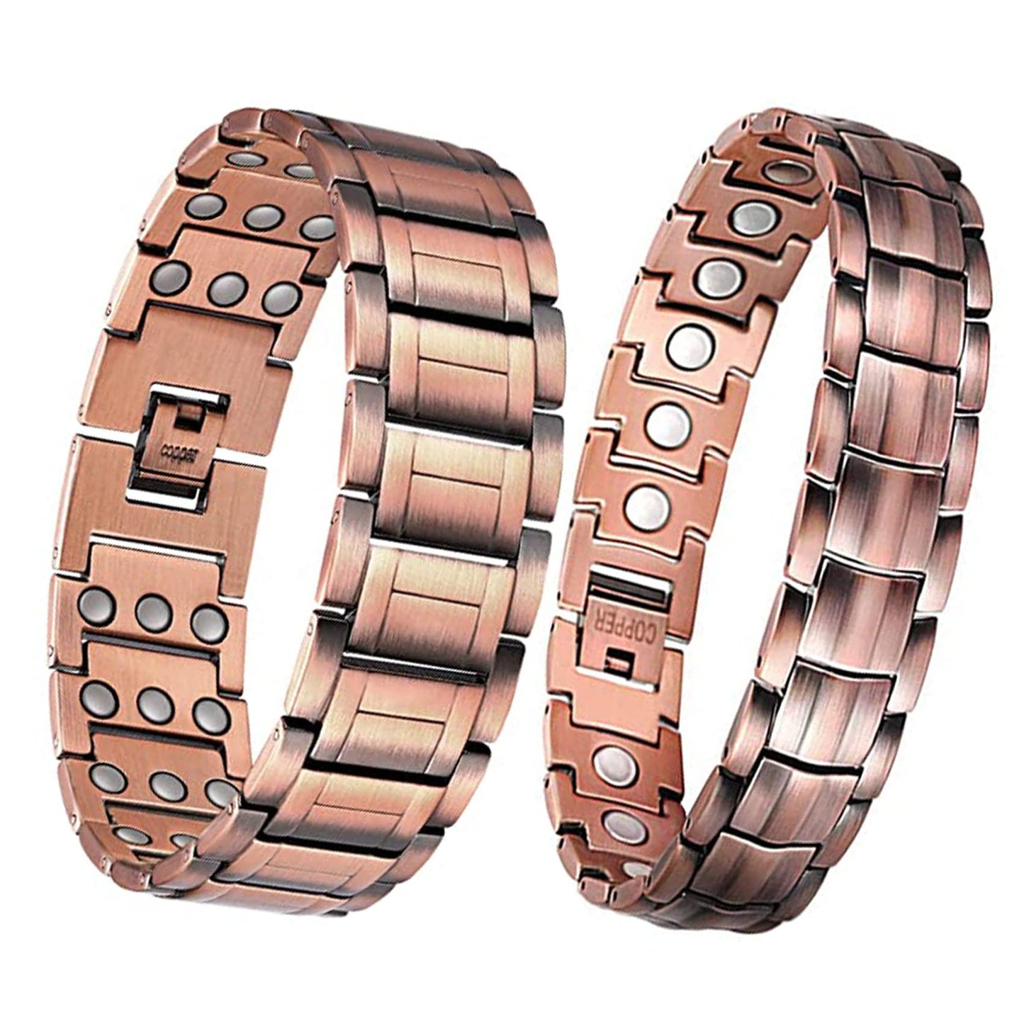 Feraco 2pcs Copper Bracelet for Men - Magnetic for - 3500 Gauss Magnets for Migraines Tennis Elbow - Copper Jewelry Gift with Adjustable Sizing Tool