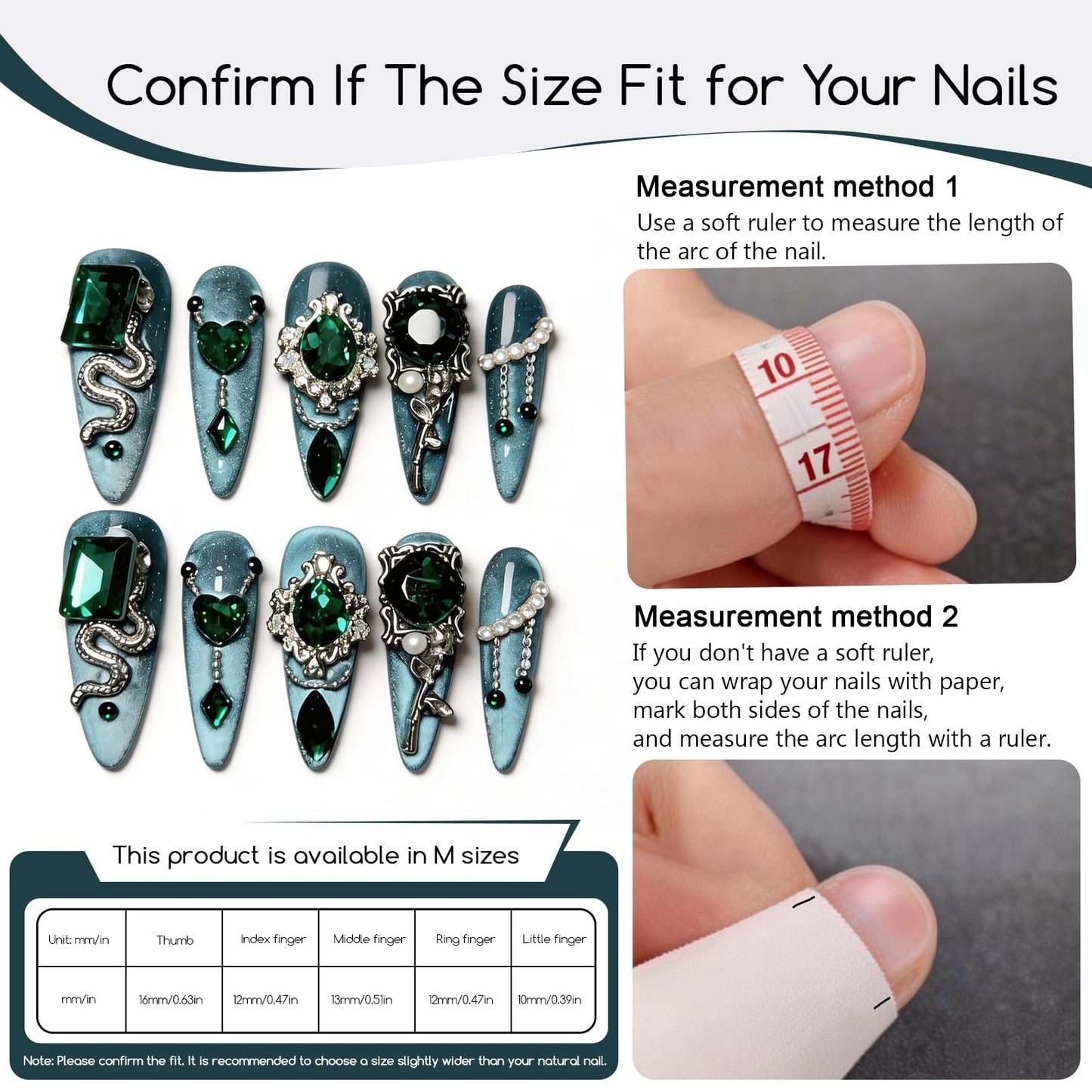 SILPECWEE 10PCS Almond Press on Nails Medium Green Cat Eye Fake Nails with Green Gem Alloy Nail Charms, Handmade Acrylic Long Press ons Nails for Women Manicure Supplies