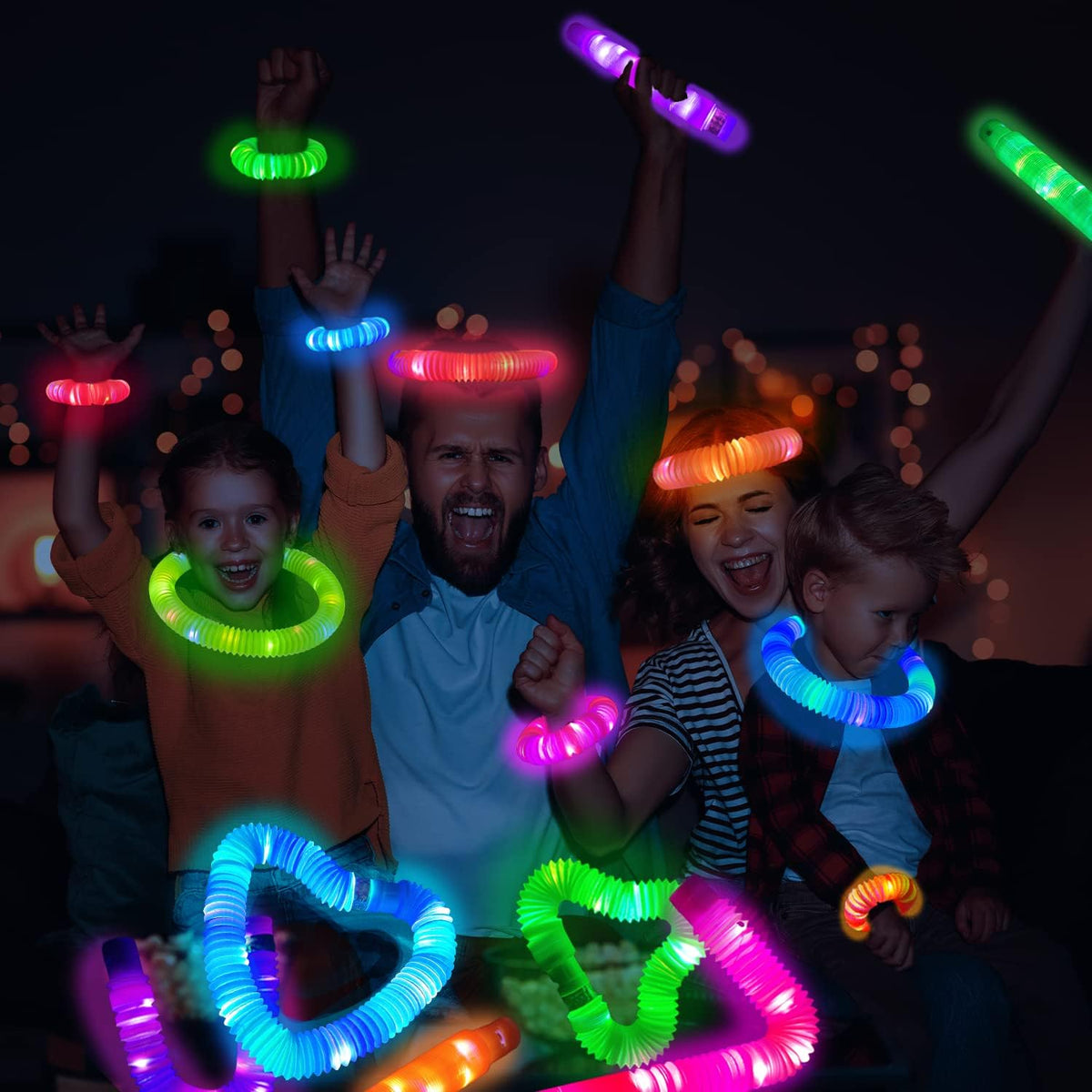 24 PCS Light Up Party Favors Supplies for Kids 4-8-12,Bulk Christmas Glow Sticks Bracelet Necklace Accessories for Toddlers,Birthday Return Gifts,Classroom Treats Goodie Bag Stuffers for Boys Girls
