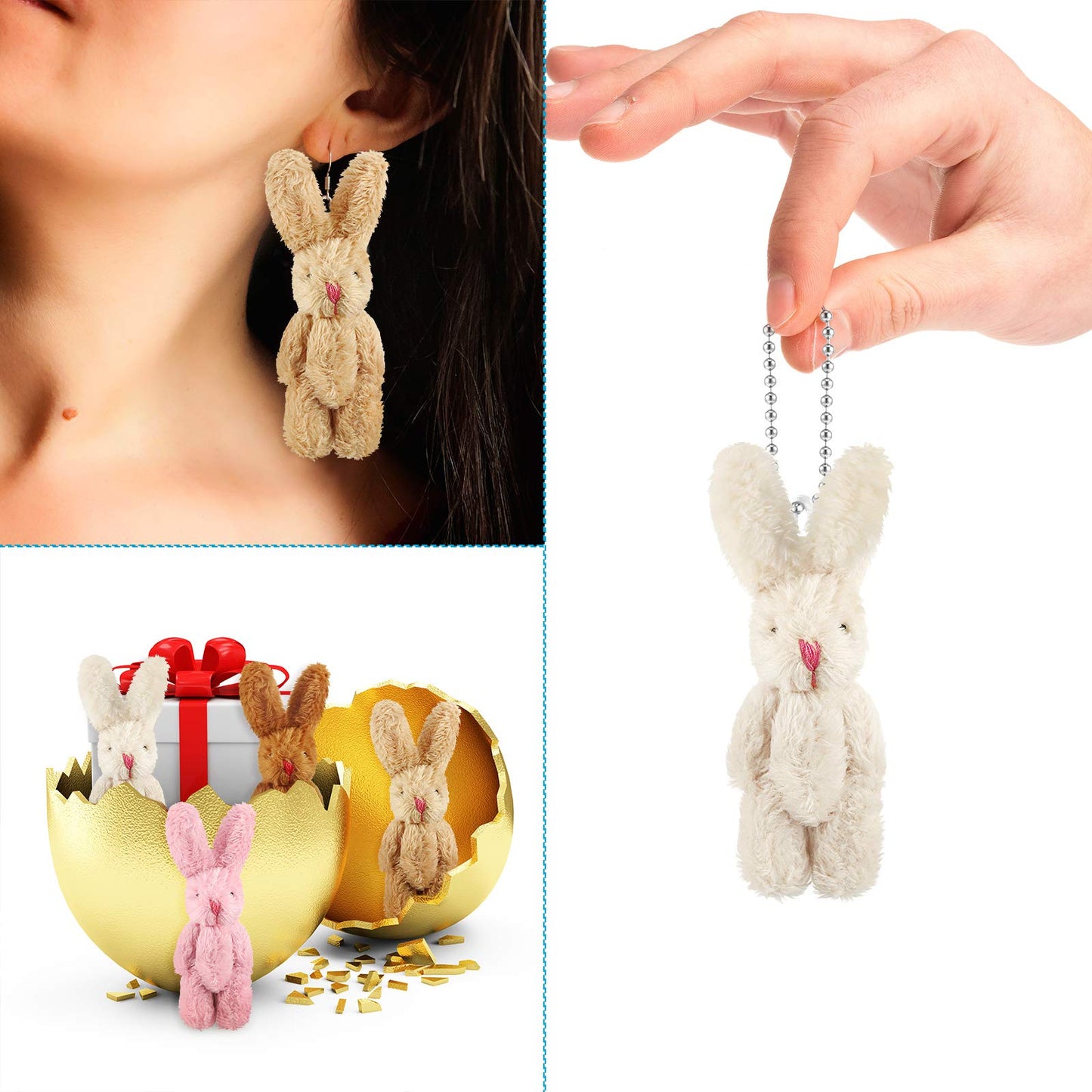 Sumind 20 Pieces Mini Plush Rabbit Tiny Joint Bunny 2.4 Inch Small Rabbit Doll Soft Bunny Stuffed Animal Toys for Birthday Cake Wedding Decorations Party Favors(Long Plush Style)