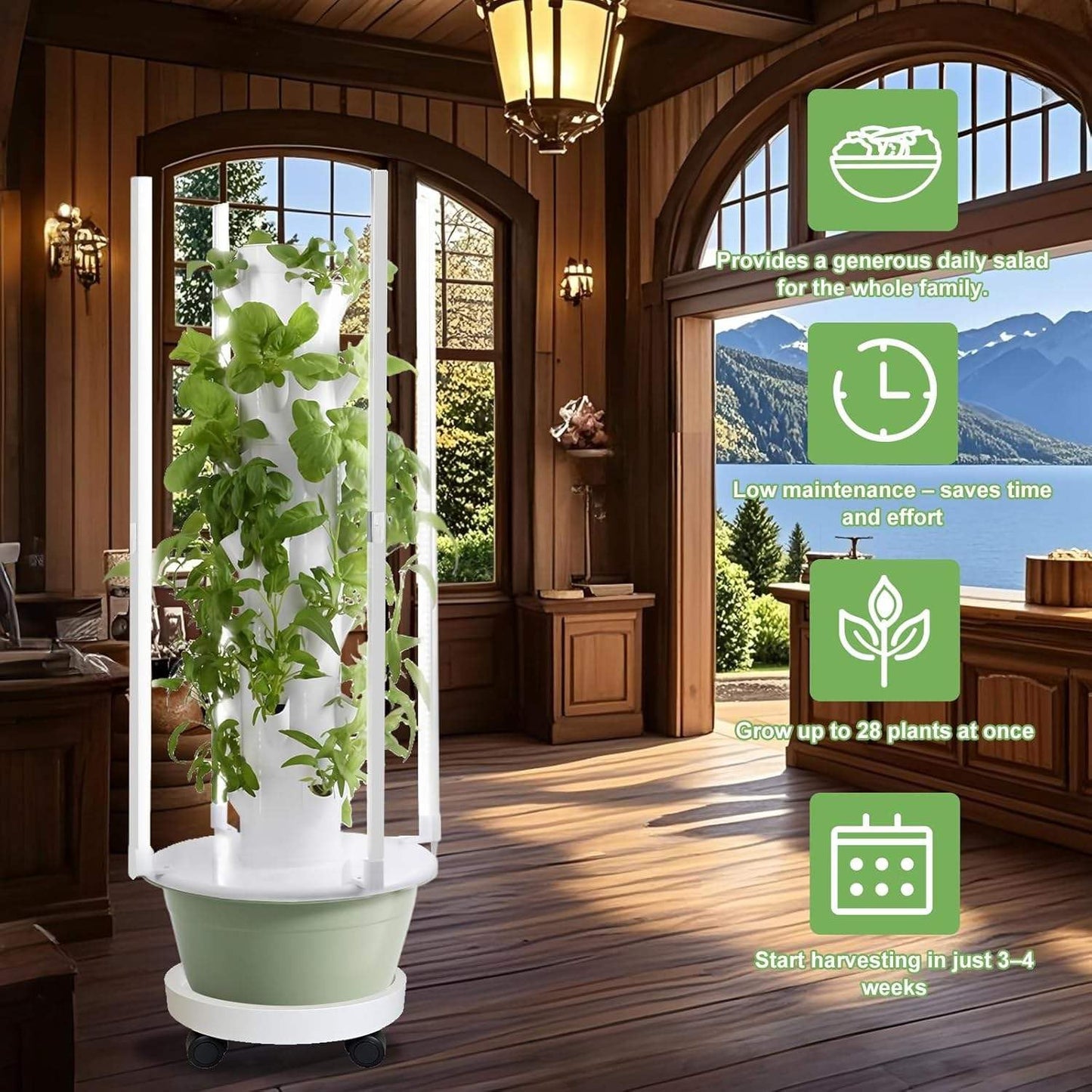 TIRUSS Hydroponic Growing Kit System, Tower Garden Hydroponic Tower with 4 LED Grow Lights, 7 Layer 28 Pots Planter, Indoor Herb Garden Planter for Lettuce, Veggies, and Fresh Greens