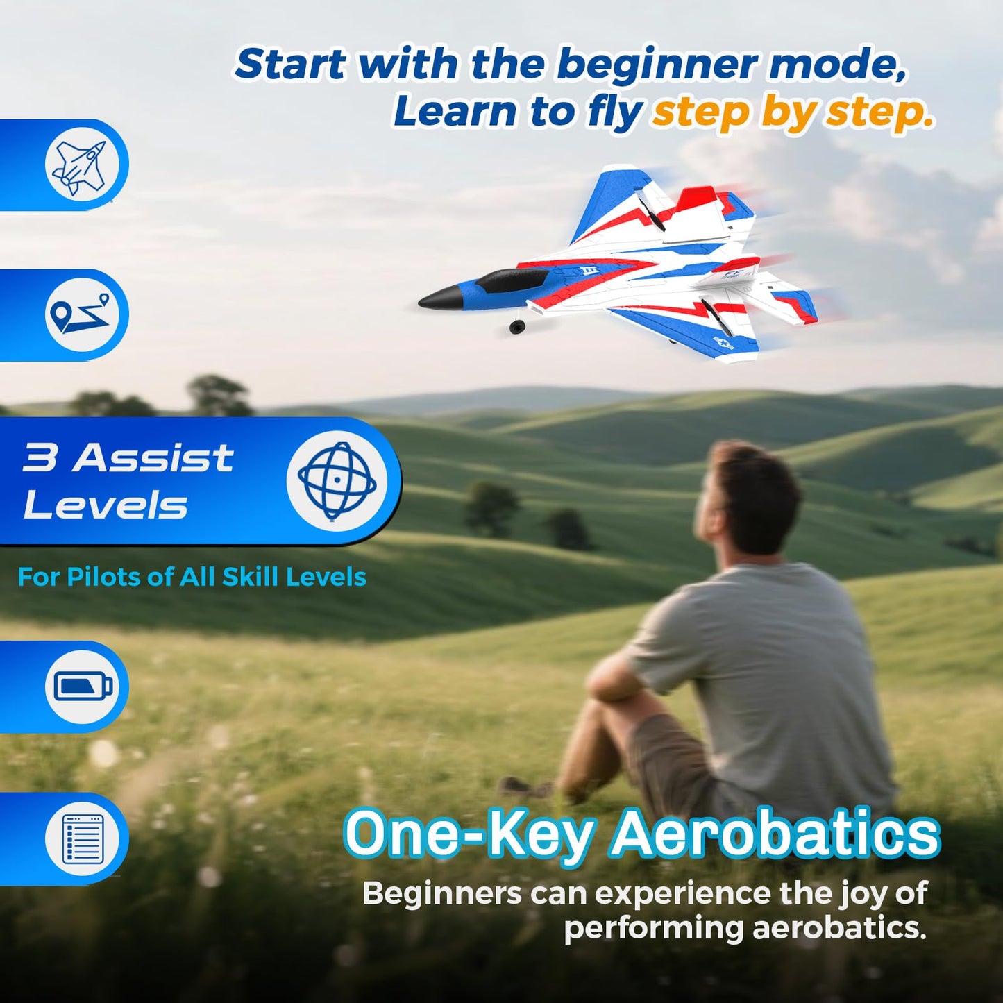 rcxsuv RC Airplane 4 Channel with Lights | F22 RC Plane with 6-axis Gyro Stabilizer for Beginner, Remote Control Airplane for Adults 37mins Flight Time - 19in*14in