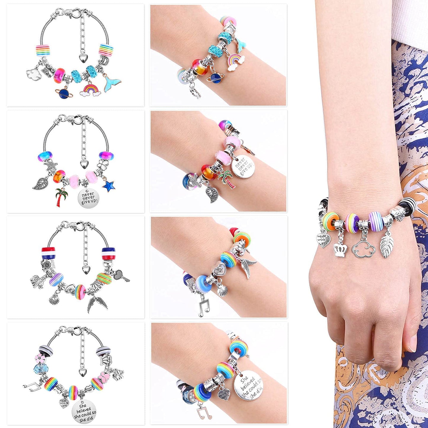 Acejoz 85 Pcs Charm Bracelet Making Kit, DIY Charm Bracelets Beads for Adults and Beginner Jewelry Making Kit