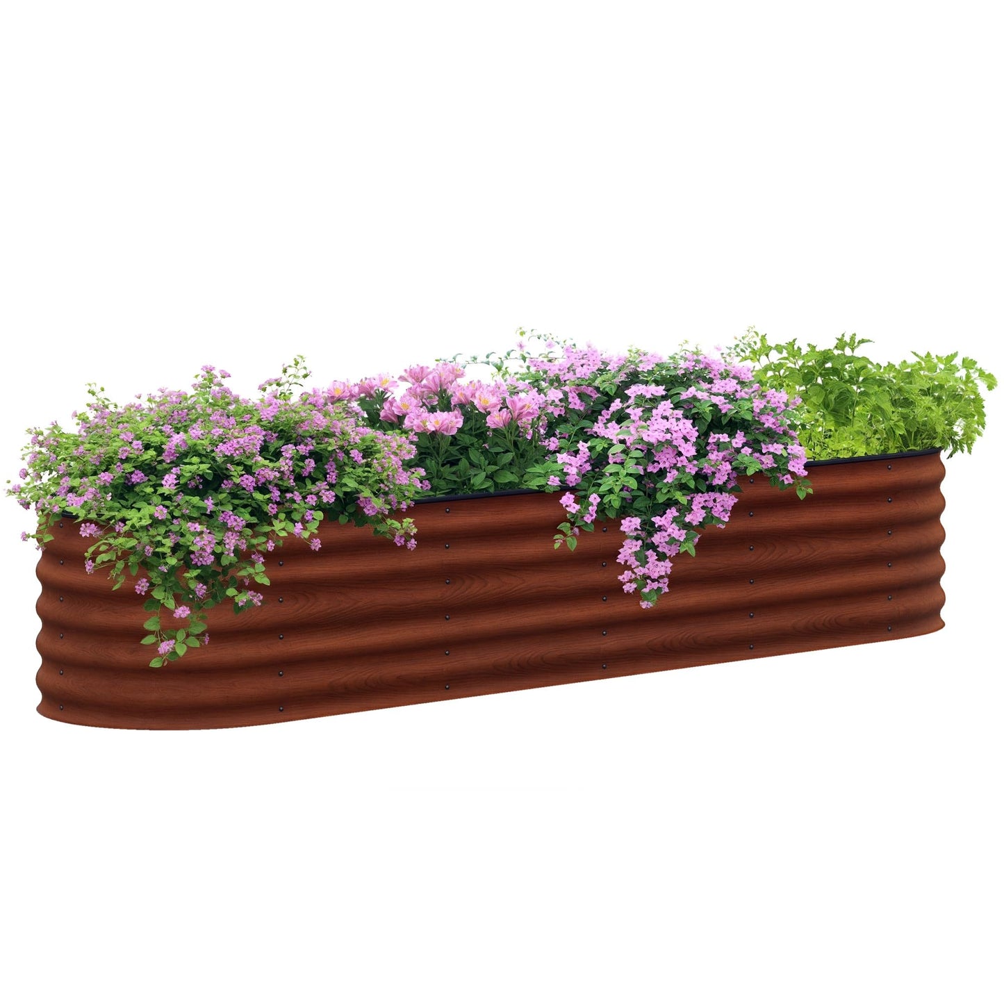 Outsunny 8' x 2' x 1.4' Galvanized Raised Garden Bed Kit, Outdoor Metal Elevated Planter Box with Safety Edging, Easy DIY Stock Tank for Growing Flowers, Herbs & Vegetables, Brown