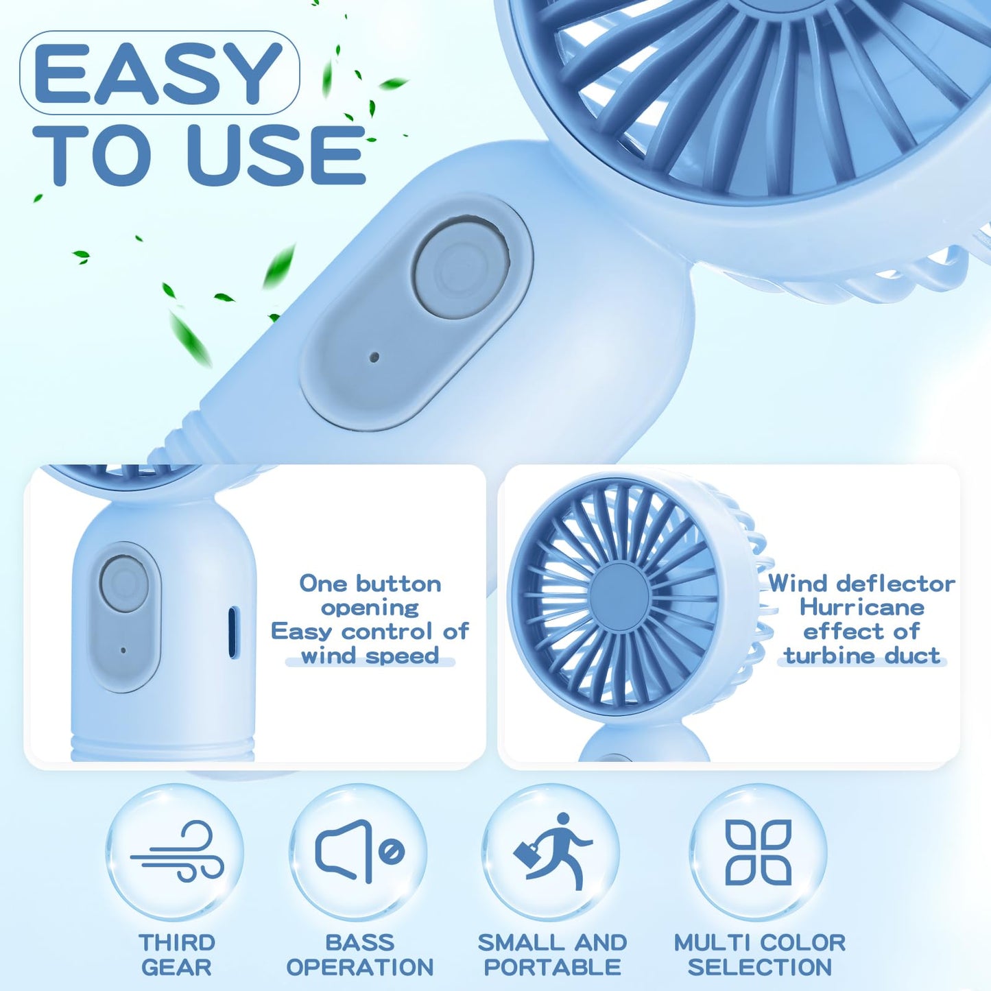Rossesay 6 Pcs Mini Portable Fan Bulk Cute Handheld Lightweight Small Little Personal Hand Eyelash Fan 3 Speeds USB Rechargeable for Women Men Indoor Outdoor Makeup Travel (Blue)