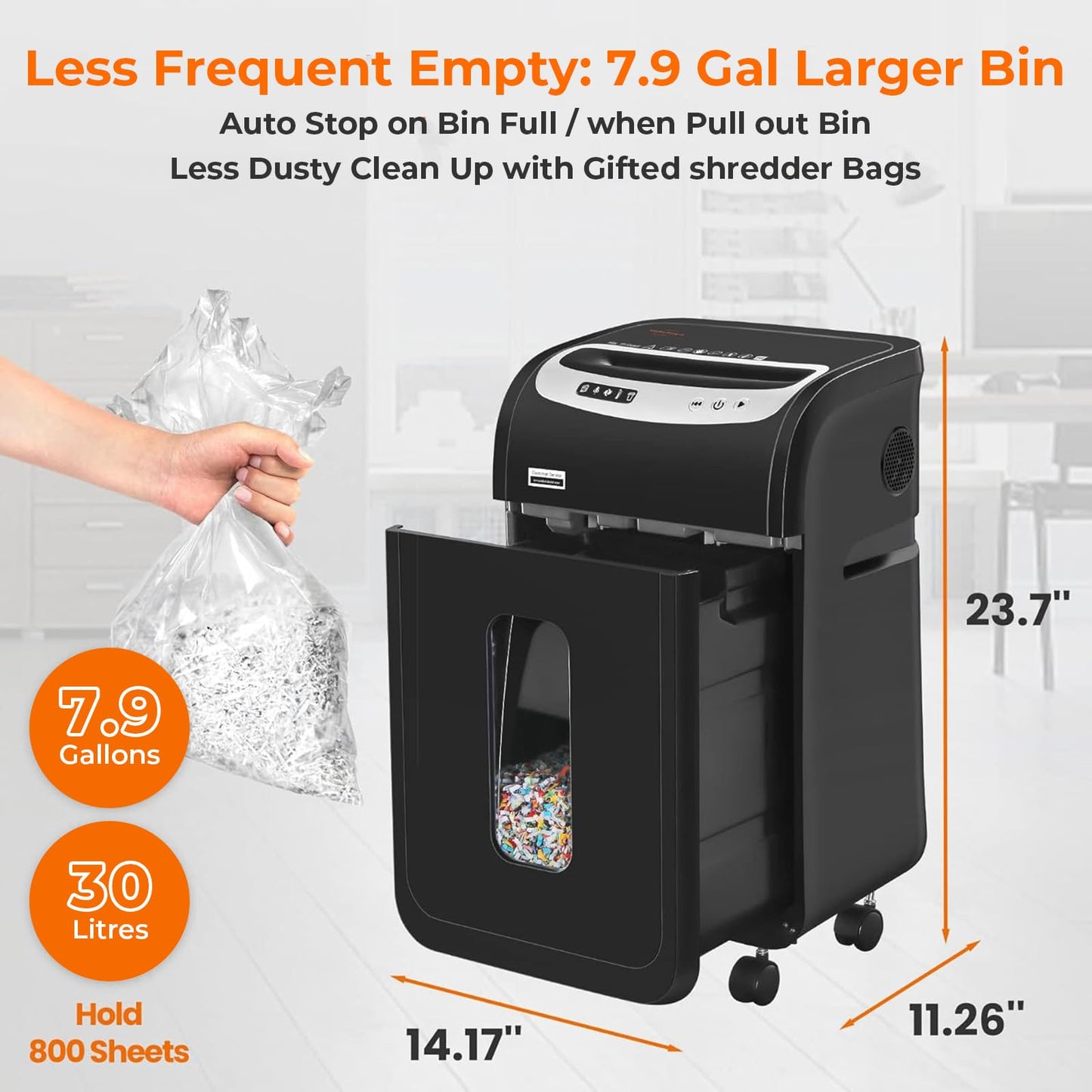 VidaTeco 18-Sheet Paper Shredder for Home Office Heavy Duty with 60 Mins Running Micro Cut, US Patented Cutter, Shred CD/Card with 7.9 Gal Extra Large Bin, AUTO Jam Proof(ETL)