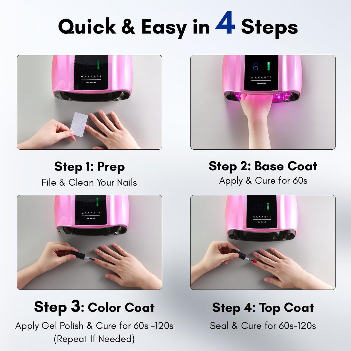 Makartt UV LED Nail Lamp – Fast Curing UV Light with Handle Nail Dryer with 42 Beads 4 Timers Cordless Rechargeable Design LCD Touchscreen & Smart Sensor(Gradient Pink)