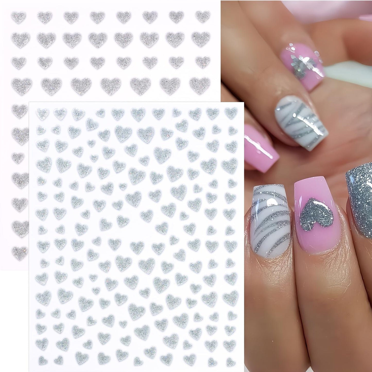 10Pcs Heart Nail Art Stickers Decals 3D Shiny Glitter Love Hearts Self Adhesive Shining Glitters Powder Effect Valentines Heart Nail Design for Lovers Romantic DIY Nail Decoration Manicure Accessories