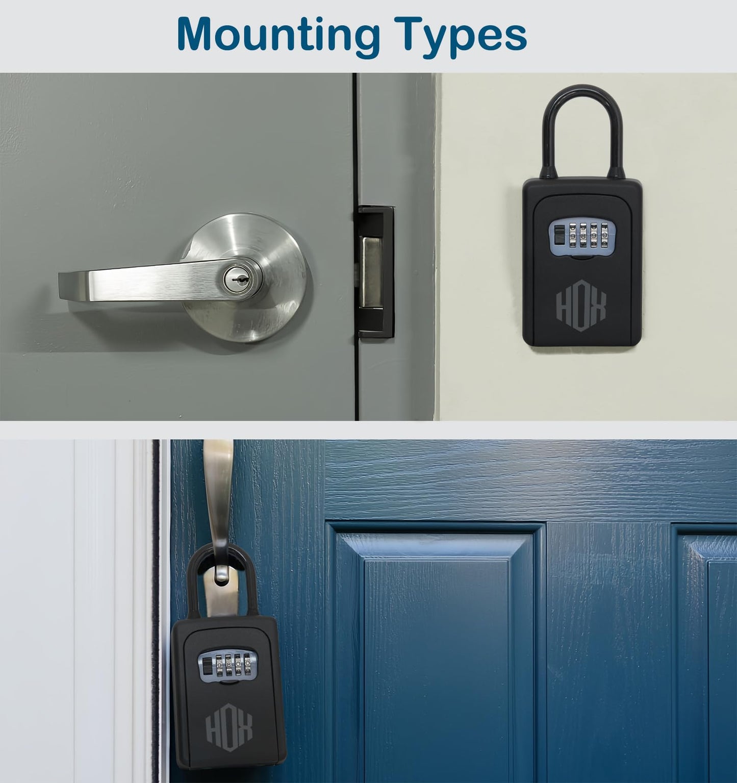 HOX Key Lock Box, Resettable Combination Lockbox, Wall Mount & Portable Waterproof Security Safe Lockbox, for Outdoor Home Office Door Handle, Gray (1 Pack)