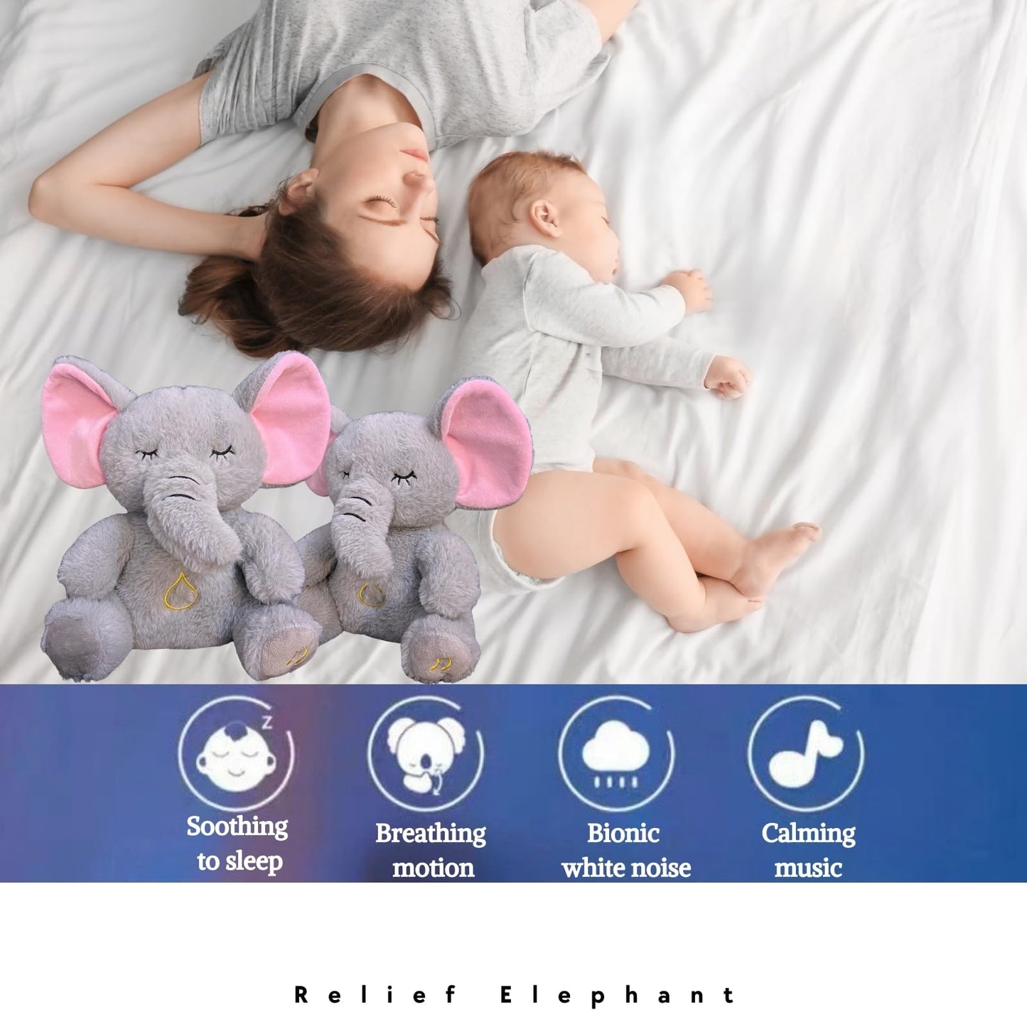 JULIDREAM Anxiety Relief Koala Elephant, Breathing Teddy Anxiety Bear with Calming Music, Lights, Sleeping Otter Plush, Soothing Elephant for Adults & Kids, Stress Relief Stuffed Animal