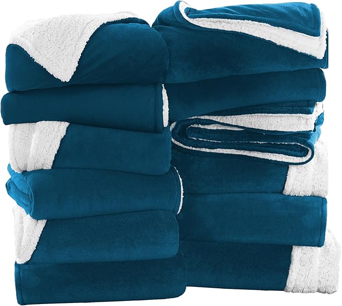 IR Imperial Rooms Teal Sherpa Fleece Throw Blanket Twin Size for Bed - Wholesale Bulk Pack of 12 Sherpa Blankets - Soft Fluffy Throw Blankets for Hotels, Guest Bedroom, 60x80 Inches