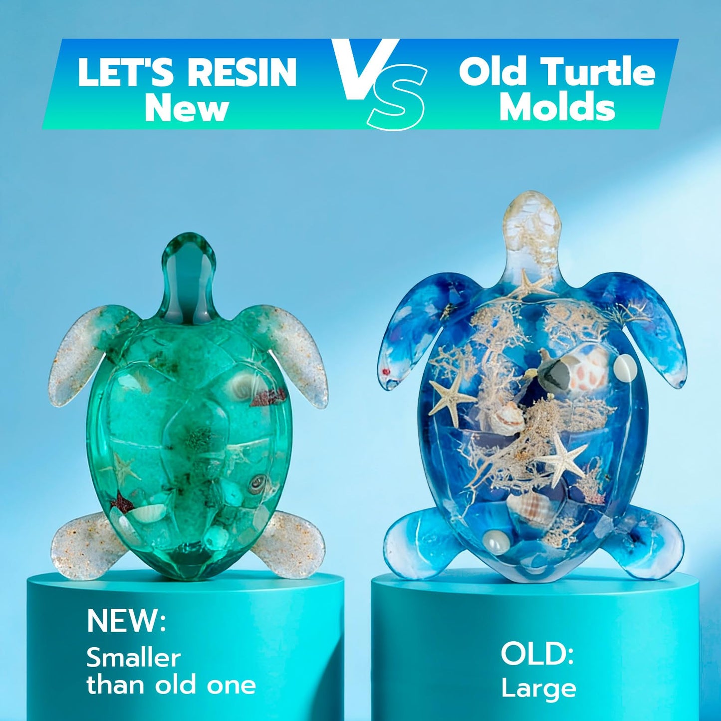 LET'S RESIN 2pcs Turtle Resin Molds, Durable 3D Animal Silicone Molds for Epoxy Resin, Smaller Sea Turtle Marine Art Silicone Resin Molds for Craft, Ocean Theme Night Lights, Home Decor