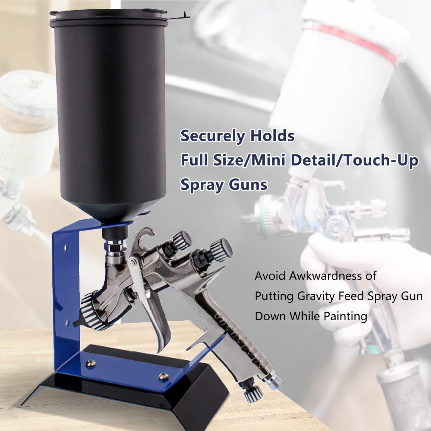 GZQIUYI Paint Gun Holder for Fuji Sprayer, Benchtop Gravity Feed Spray Guns Holder Stand Holds Auto Paint HVLP Guns, Wider Base for More Stability, Table/Bench Top or Wall Mount, Blue