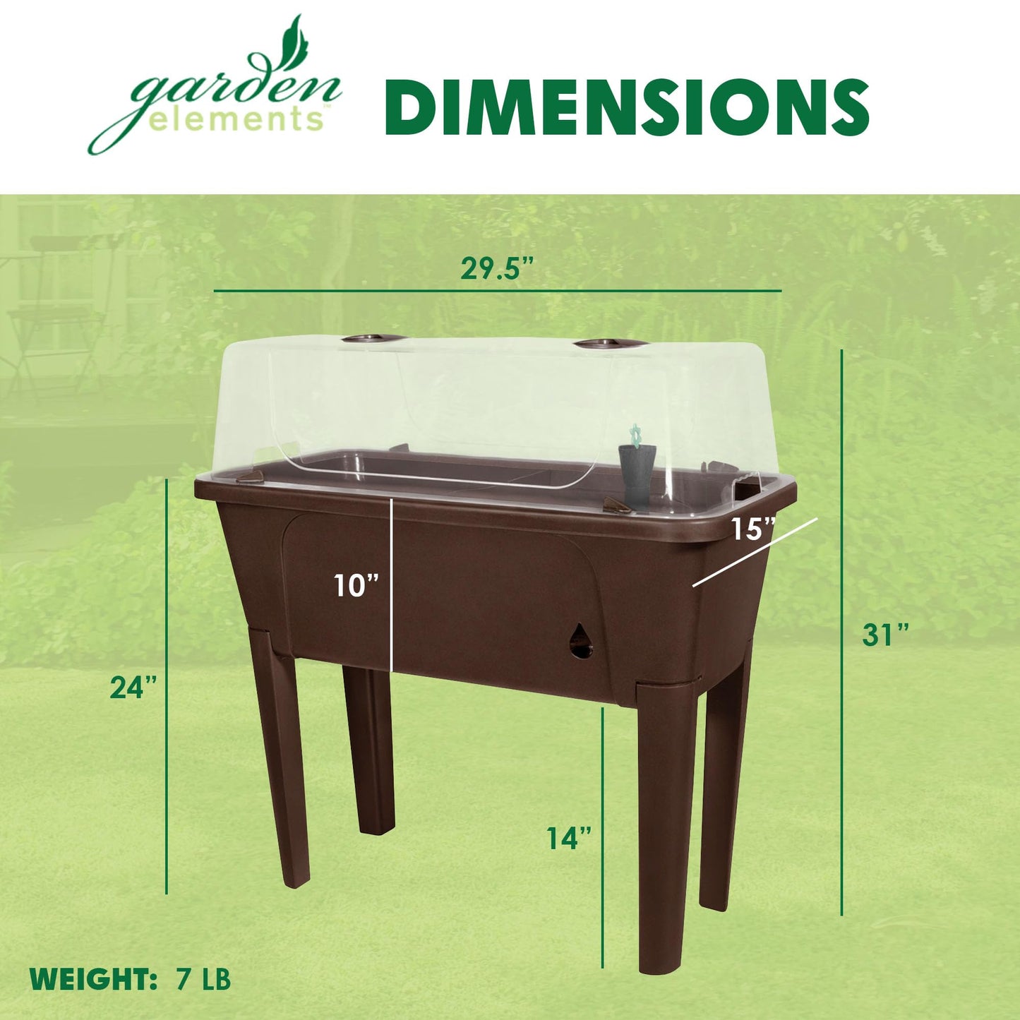 Garden Elements Brown Elevated Raised Garden Bed, 29.5" x 15" - Self-Watering Planter Box with Ventilated Grow Dome for Indoor/Outdoor Vegetables, Herbs & Seed Starting