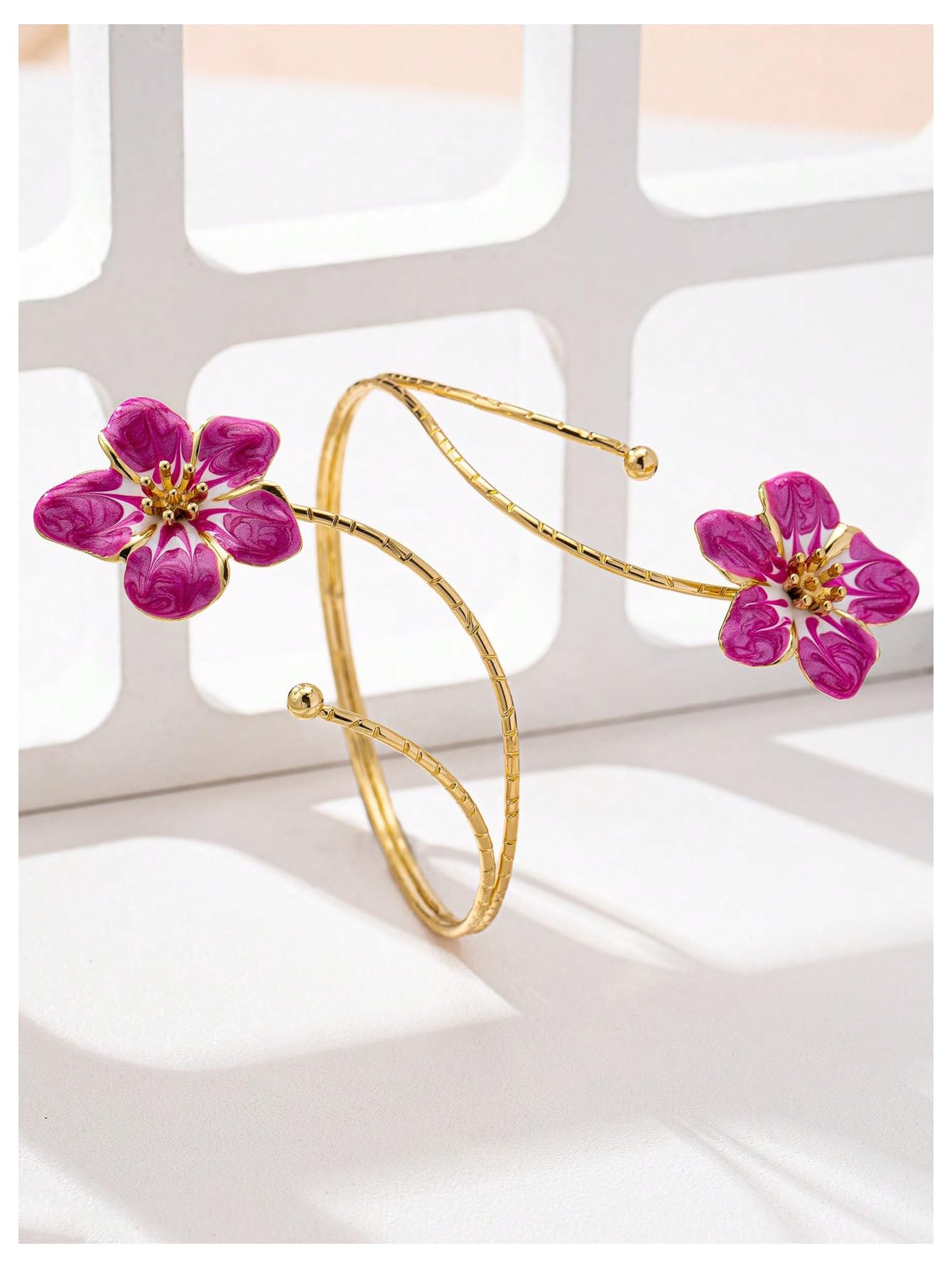 MakeMeChic Beach Gold Arm Cuff Jewelry for Women Bangle Band Armlet Flower Upper Arm Cuff Bracelet Summer Beach Essentials Hot Pink One-Size
