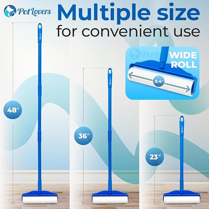 PetLovers Large Lint Roller with 3 Refills – 400 Total Sheets for Tackling Pet Hair, Extra Large Floor and Carpet Roller for Homes with Pets, Perfect for Floors, Furniture, and Loving Pet Owners