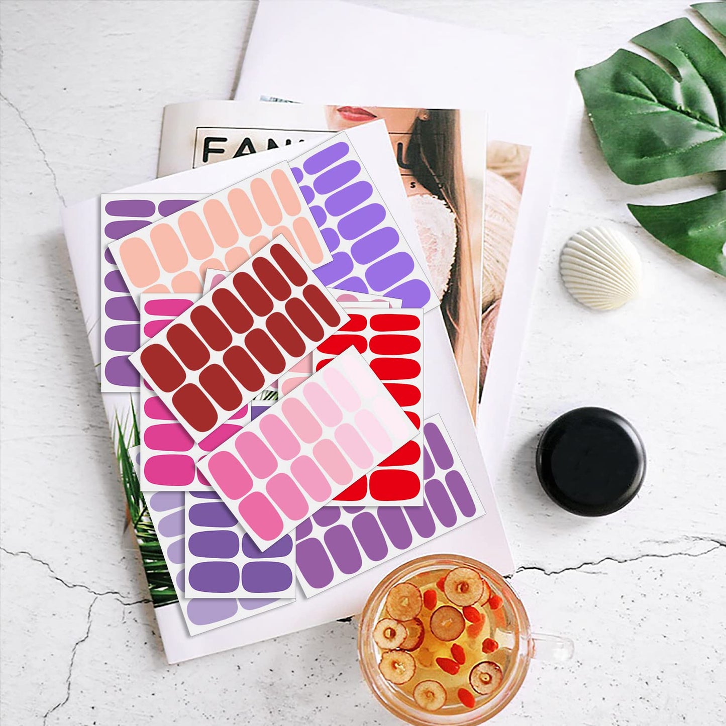 DANNEASY 24 Sheets Solid Color Nail Wraps for Women Stick On Nail Polish Strips Gel Nail Strips Self Adhesive Nail Polish Stickers Manicure Sticker for Nail Art with Nail File, Cuticle Stick
