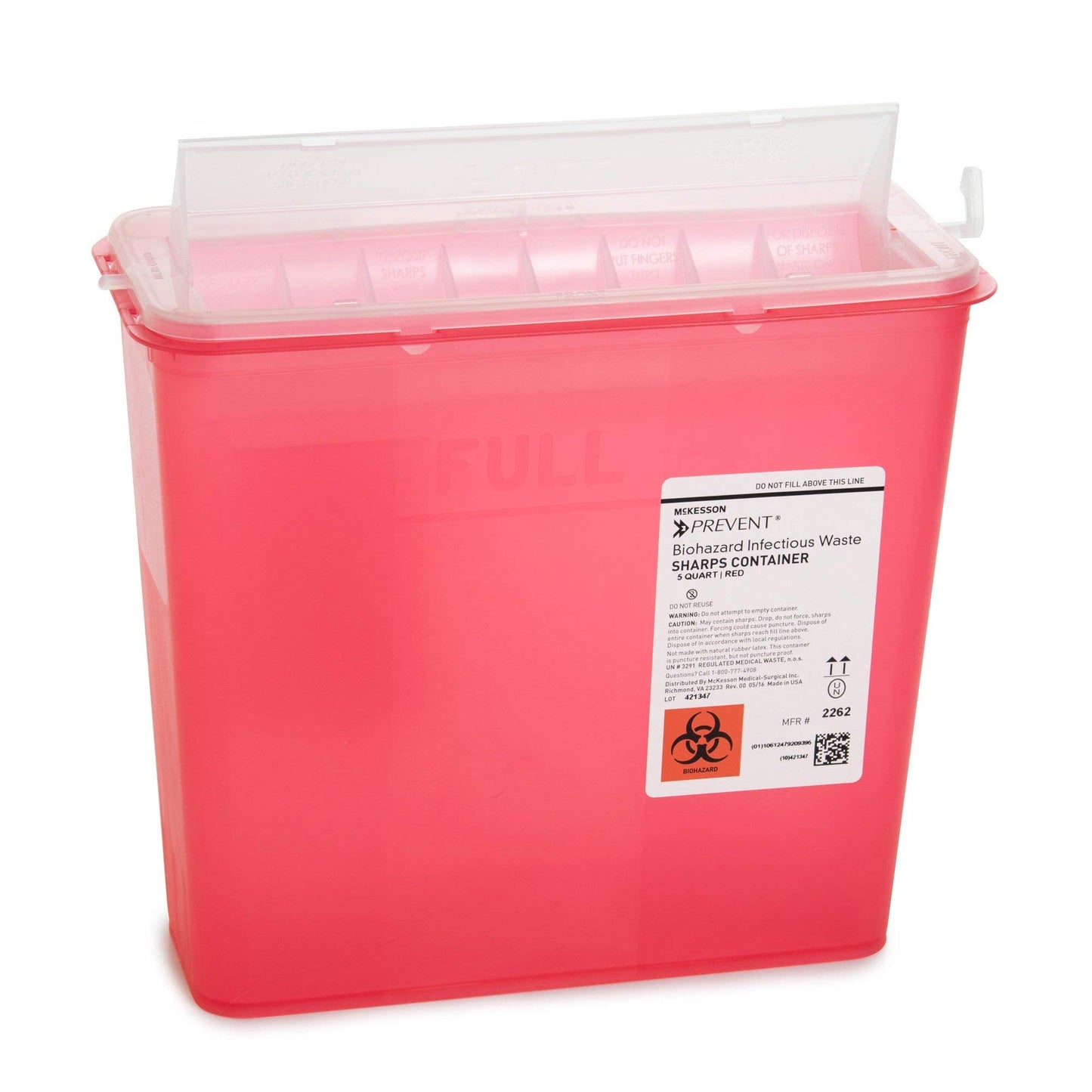 McKesson Prevent Sharps Container for Home Use, 5 Quart - for Biohazard Infectious Waste, Needle and Syringe Disposal - Translucent, Touchless Lid - Red, 20 Count