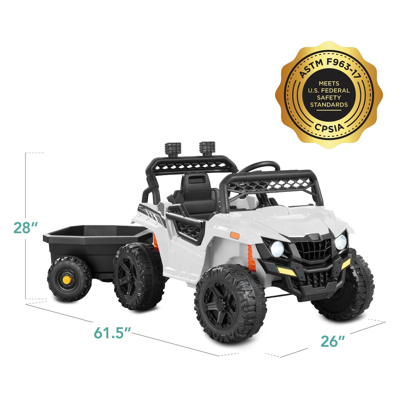 Best Choice Products Kids 12V Electric Ride On UTV Car and Trailer w/Parent Control, LED Lights, 2 Speeds, Bluetooth - White