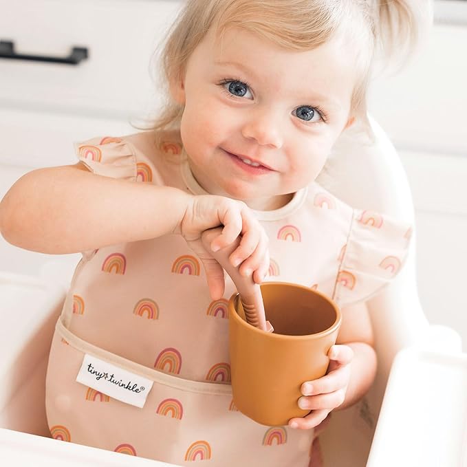 Tiny Twinkle Mess-Proof Baby Bibs for Eating | Waterproof, Wipeable Toddler Bibs with Catch-All Pocket | Feeding Bibs for Girls & Boys(3 Pack,Boho Set)