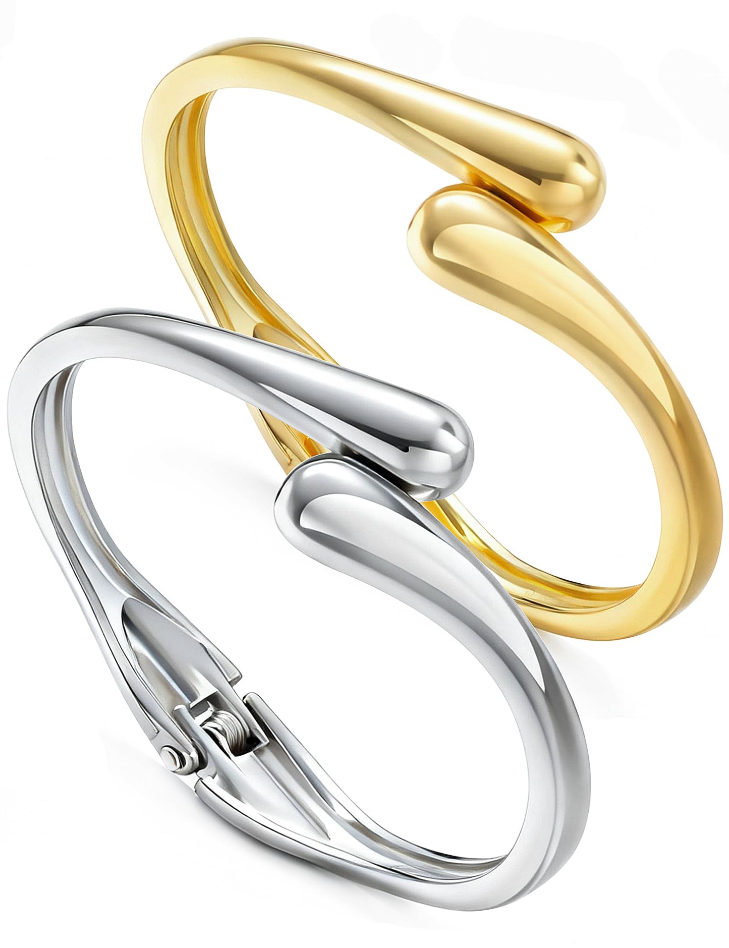 Chunky Gold Bangle Bracelets for Women, Dainty 14k Gold Plated Silver Stackable Bangles Set, Trendy Statement Cuff Bracelet Stack Trendy Jewelry Gifts