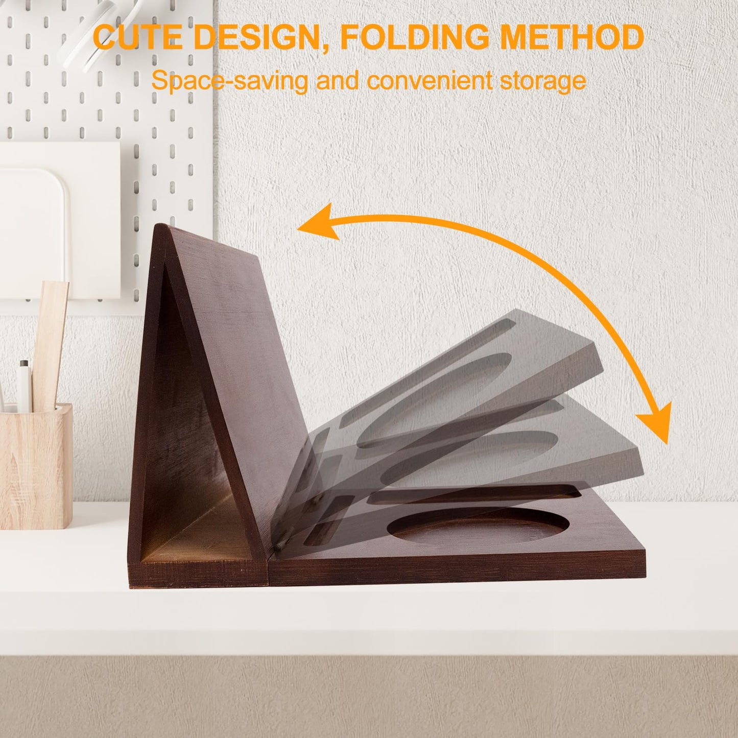 Book Reading Nook Valet with Cup Holder - Wooden Triangle Nightstand Book Stand Holder for Page Rest