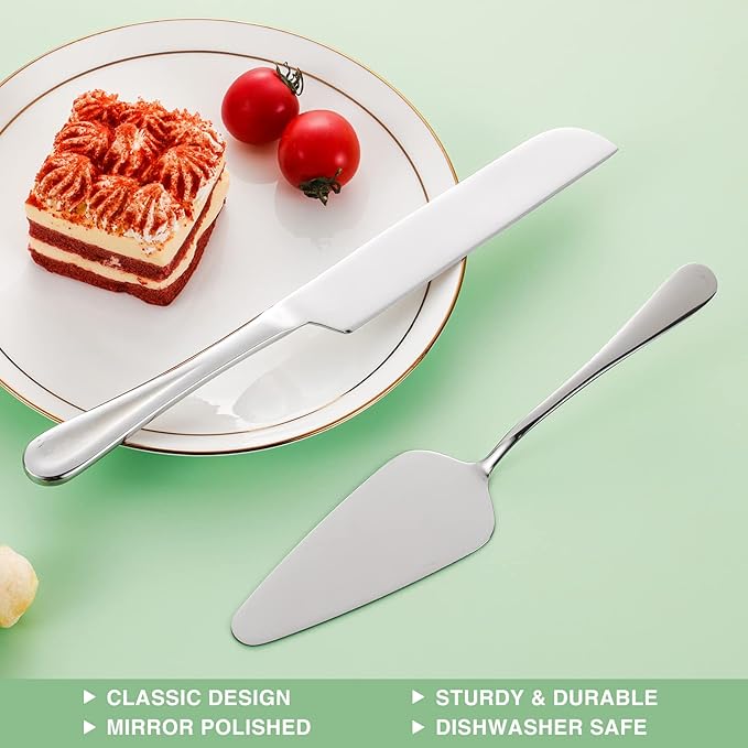 ERVILO Cake Serving Set, Cake Pie Pastry Servers, Stainless steel Cake Knife and Server Set Perfect For Birthday, Wedding, Parties and Events (Silver)