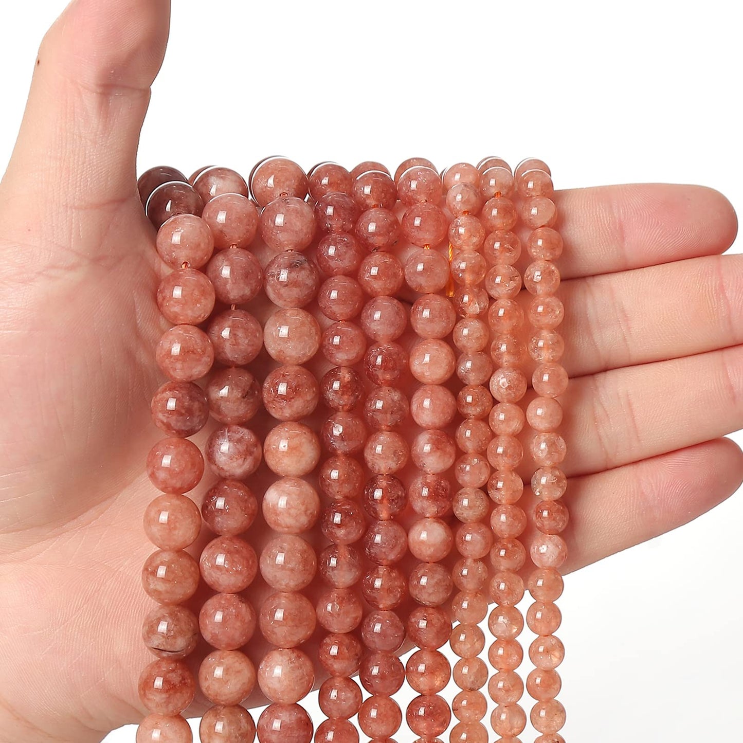 45pcs 8mm Natural Stone Beads Sunstone Chalcedony Beads Energy Crystal Healing Power Gemstone for Jewelry Making, DIY Bracelet Necklace