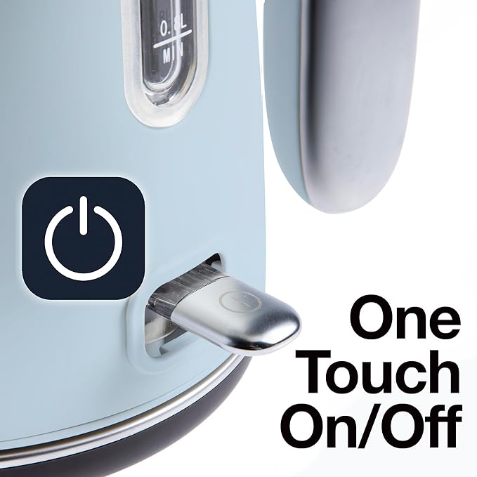 Rae Dunn Electric Hot Water Kettle - Stainless Steel Coffee Maker, Tea Kettle, Swivel Base, With Automatic Shut Off Boil-Dry Protection, Easy Pour, 1500 Watt Boiling Power, 1.7 Liters, Baby Blue