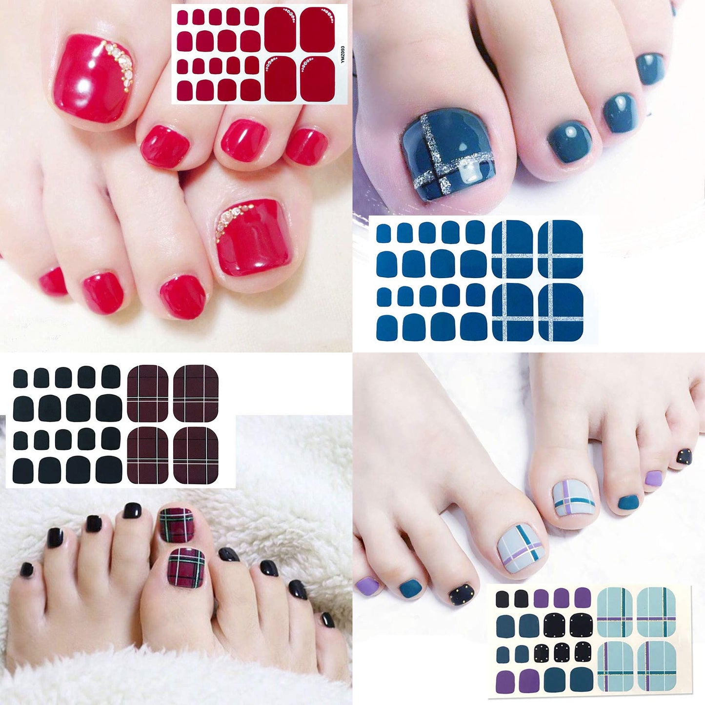 SILPECWEE 20 Sheets Toe Nail Polish Stickers Full Nail Wraps, Glitter Toenail Polish Strips for Women Self-Adhesive Toes Stickers Polish Gel Nail Strips with File