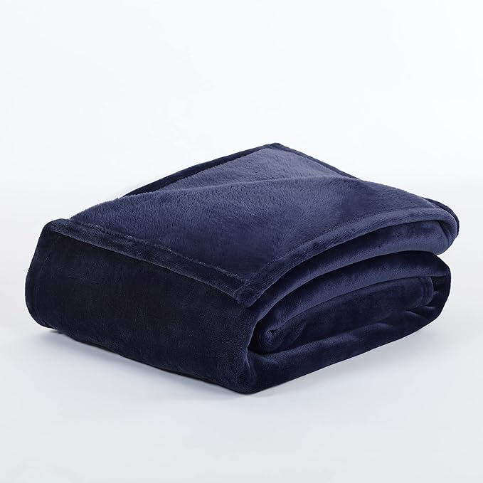 Serta Cozy Plush Thick Fuzzy Soft Throw Blanket for Bed and Couch, 90 in x 90 in, Navy