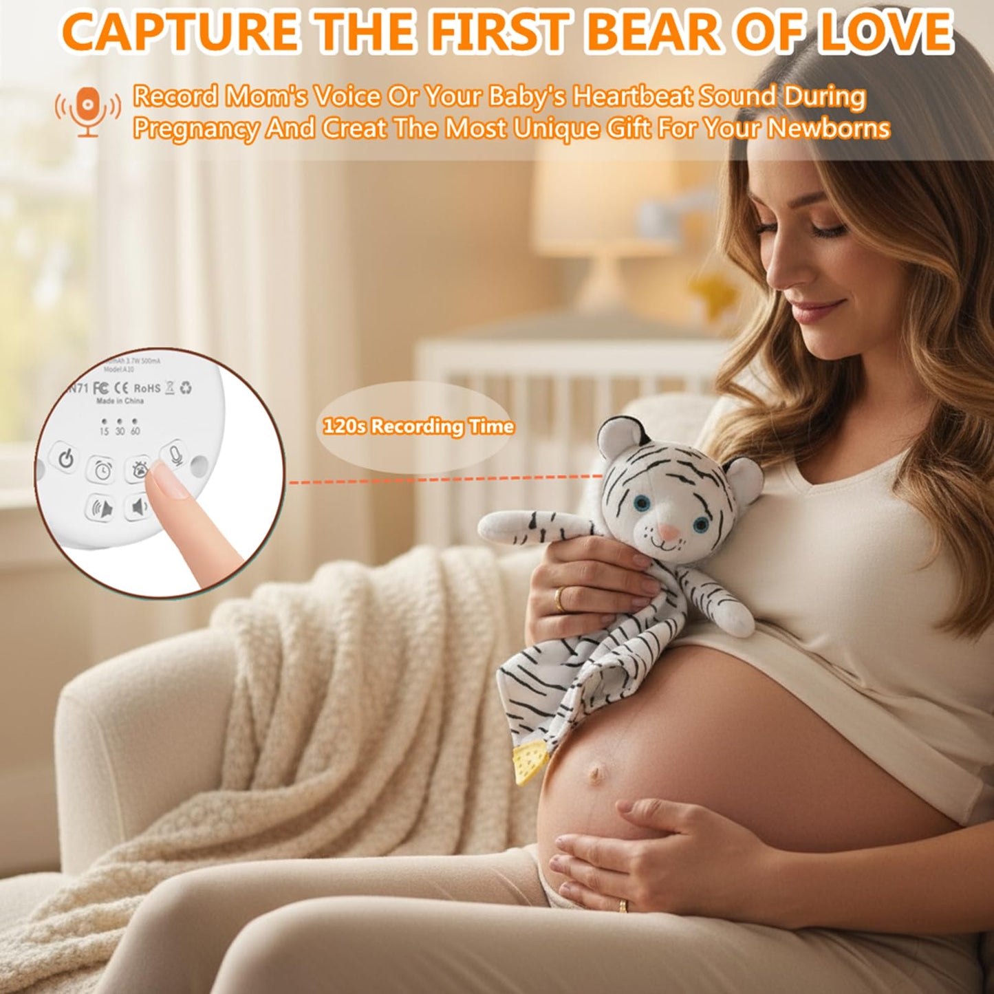 BEREST Rechargeable Baby Sleep Soother, 10 White Noises of Heartbeats & Lullabies Infant Sleeping Aid with Cry Sensor at Naptime Routine, Babies Gift Portable Plush Toddler Snuggle Toy Infant Blanket