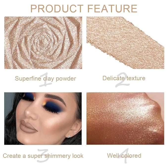 evpct Champagne Gold Face Highlighter Makeup Shimmer Glitter Diamond Sparkly Highlighters Makeup Palette Powder for Face Body Cheek Skin 03