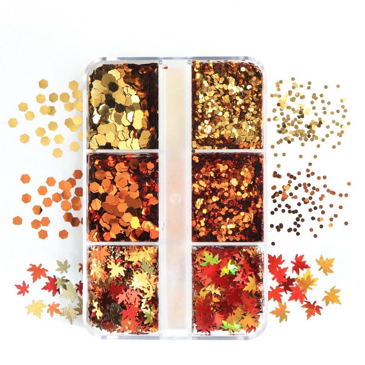 3Boxes Fall Nail Glitter Sequins 3D Maple Leaf Holographic Nail Art Flakes Mixed Shiny Fallen Leaf Nail Flakes Thanksgiving Autumn Ginkgo Nail Decoration for Women DIY Manicure Supplies Accessories