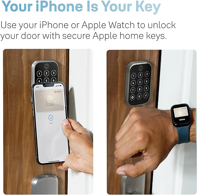 Yale Assure Lock 2 Plus Apple Home Keys, Nickel Keyless Entry Door Lock with Keypad for Code Entry Lock and Auto-Unlock (No Wi-Fi) Remote Access Requires Apple Home Hub via HomeKit, ‎YRD450-N-BLE-619
