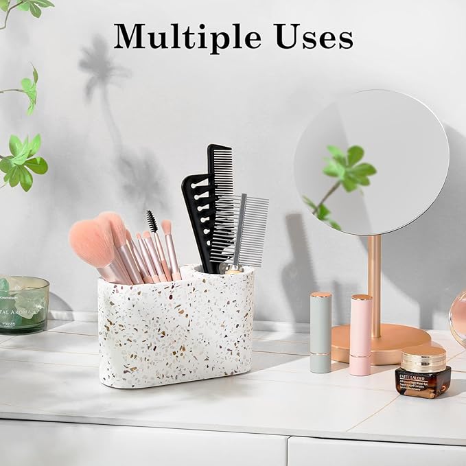 Luxspire Toothbrush Holder, 2 Slots Toothbrush and Toothpaste Holdersfor Bathrooms, Resin Toothbrush Holder Electric Toothbrush Stand for Vanity Countertop, Bathroom Accessories, Terrazzo