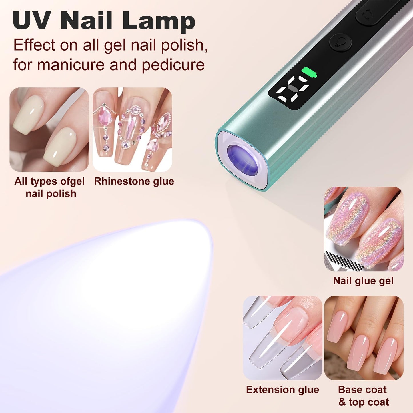 Bzone Cordless Electric Nail File Drill with UV Light Lamp, 5 Speed Rechargeable Portable Manicure and Pedicure Kit, for Human, Pet, Thick Toenails, Natural & Acrylic Nails Grey