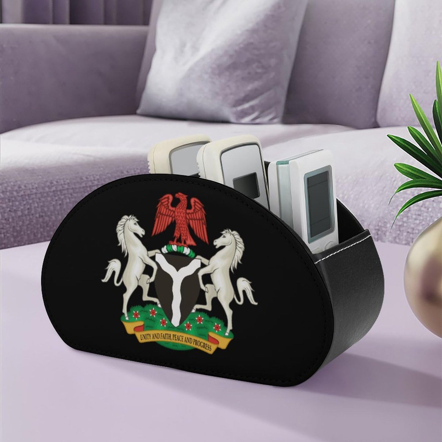 Coat of Arms of Nigeria Remote Control Holder with 5 Compartments Caddy Desktop Organizer for Home Office