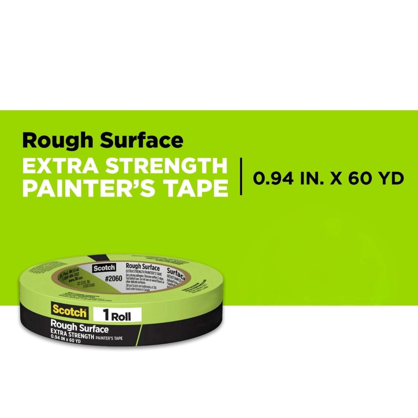 Scotch Rough Surface Painter's Tape 2060-24AR-BK, 0.94 in x 60.1 yd (24mm x 55m), Green, 9 Rolls Contractor Pack, Clean Removal, No Residue, Textured & Hard-to-Stick Surfaces