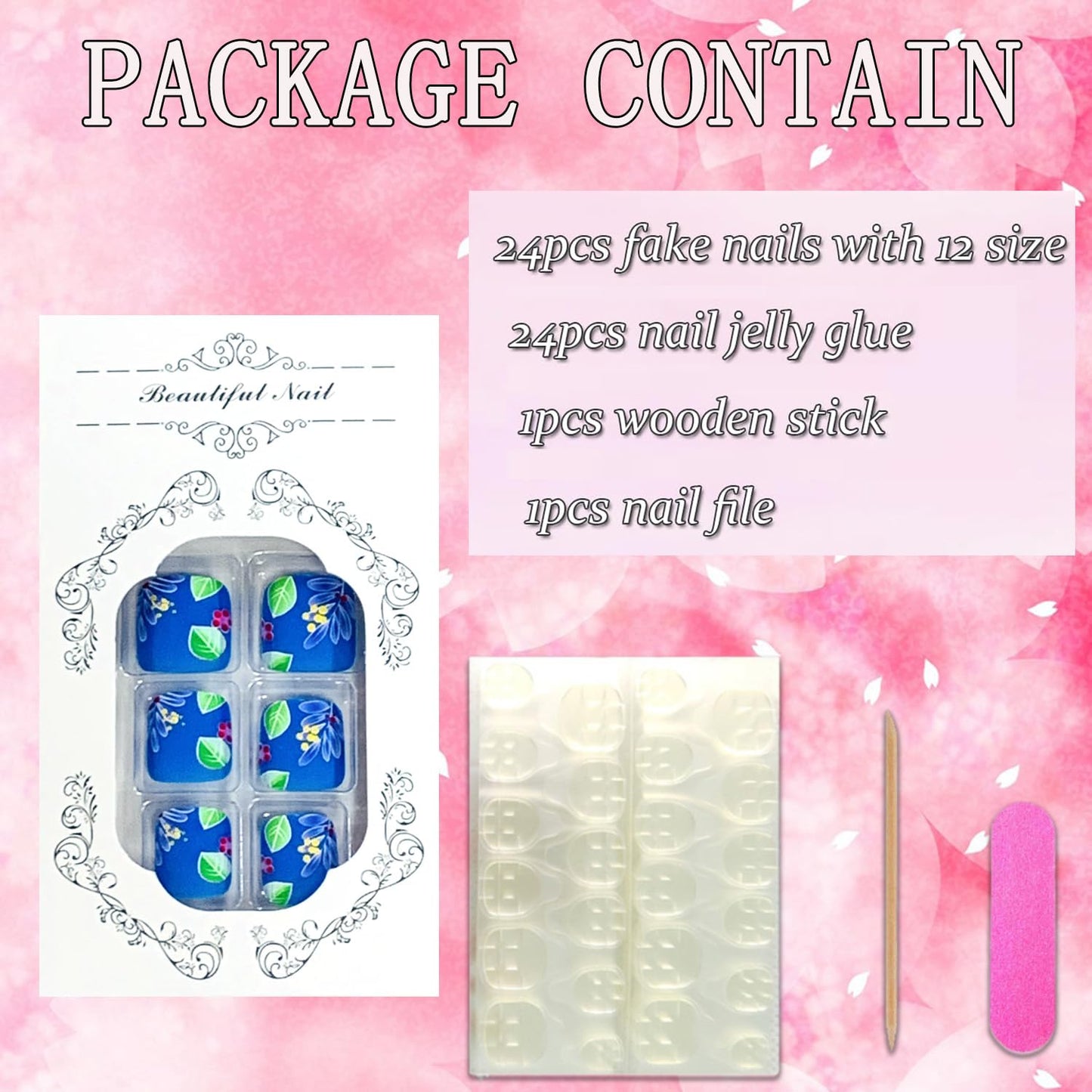 FIEONCIY Press on Toenails with Designs Acrylic Fake Nails for Toe Artificial False Nails with Charms Glue on Toe Nails for Spring Summer Stick on Toenails for Women Girls(XD9342)