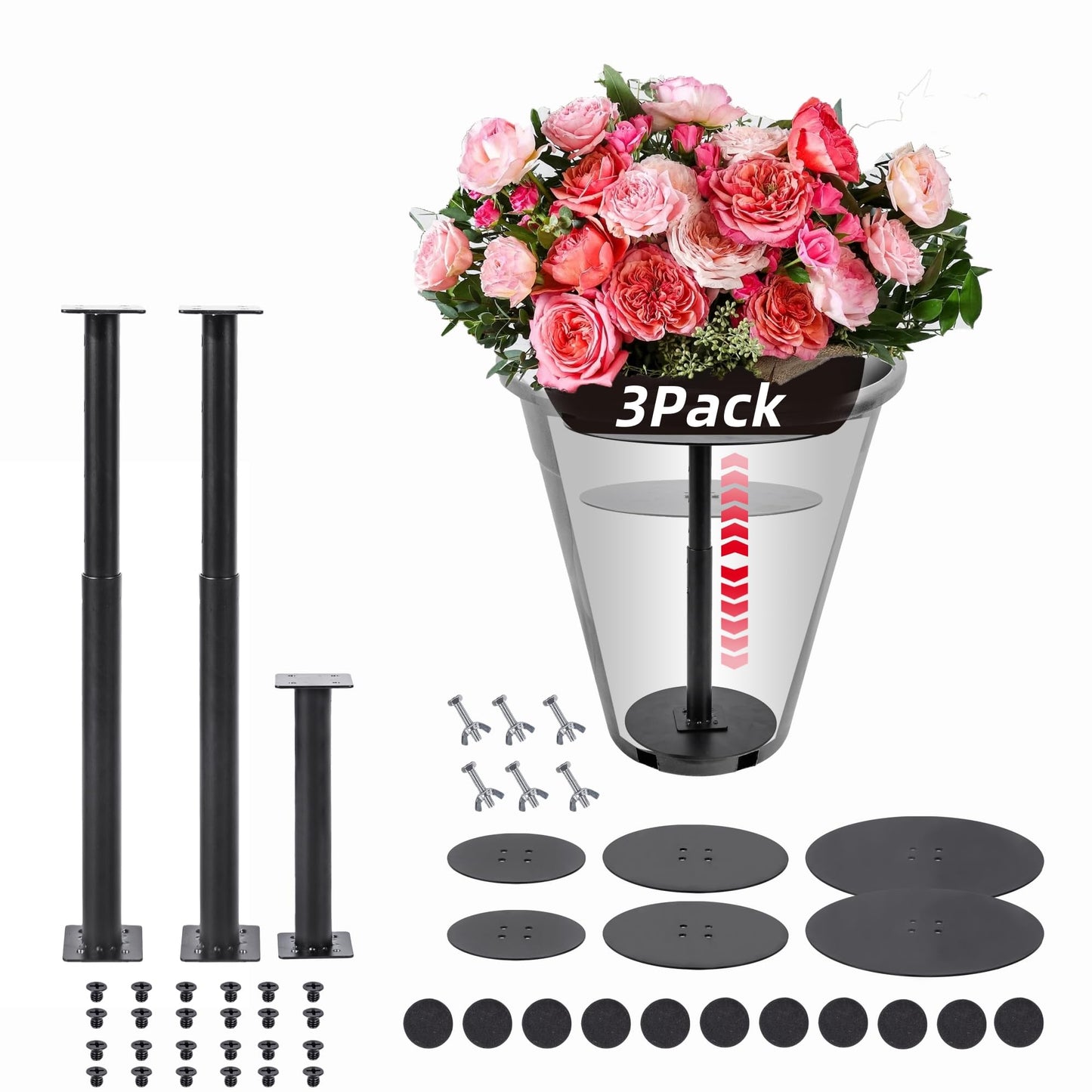 ZSHIGANMA 4 Pack Plant Risers for Inside Pots, Adjustable Height 7-22" Metal Planter Lift Inserts Fillers Risers for Indoor Outdoor Large Tall Taper Planter Flower Pot (6" Base,8",10" Top,Black)