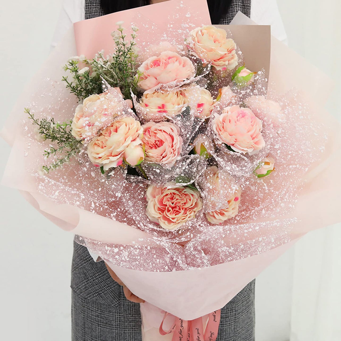 Oakbud Flower Wrapping Mesh Florist Bouquet Gift Packaging DIY Snow Dot Yarn Floral Bouquet Craft Net Paper Florist Supplies 1Roll 19.7inch x 4Yard (Coffee)