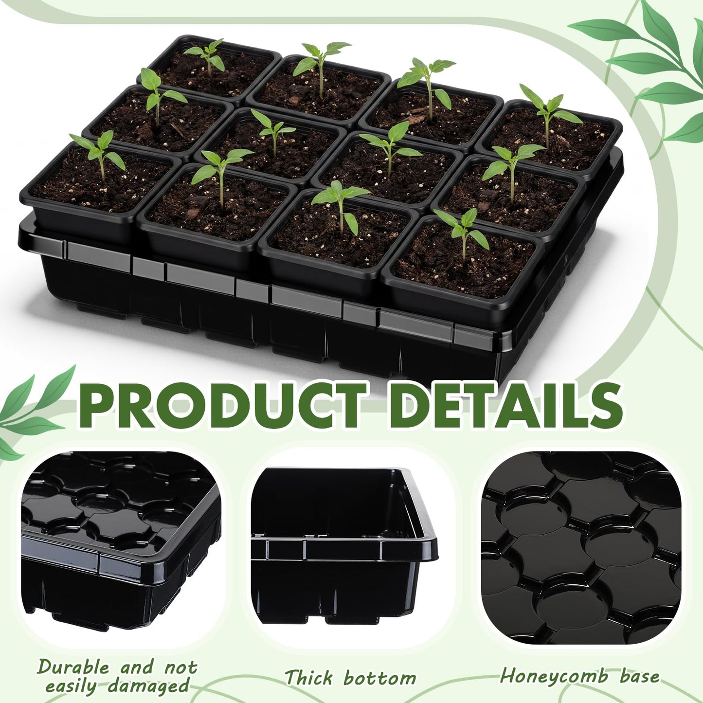 Nuenen Seed Starter Tray 6 Pcs, 3.5 Inch Square Nursery Pots 72 Pcs, Seed Starting Pot with Drainage, Seedling Trays, Microgreenings Plant Propagation Germination Tray, 6 Set