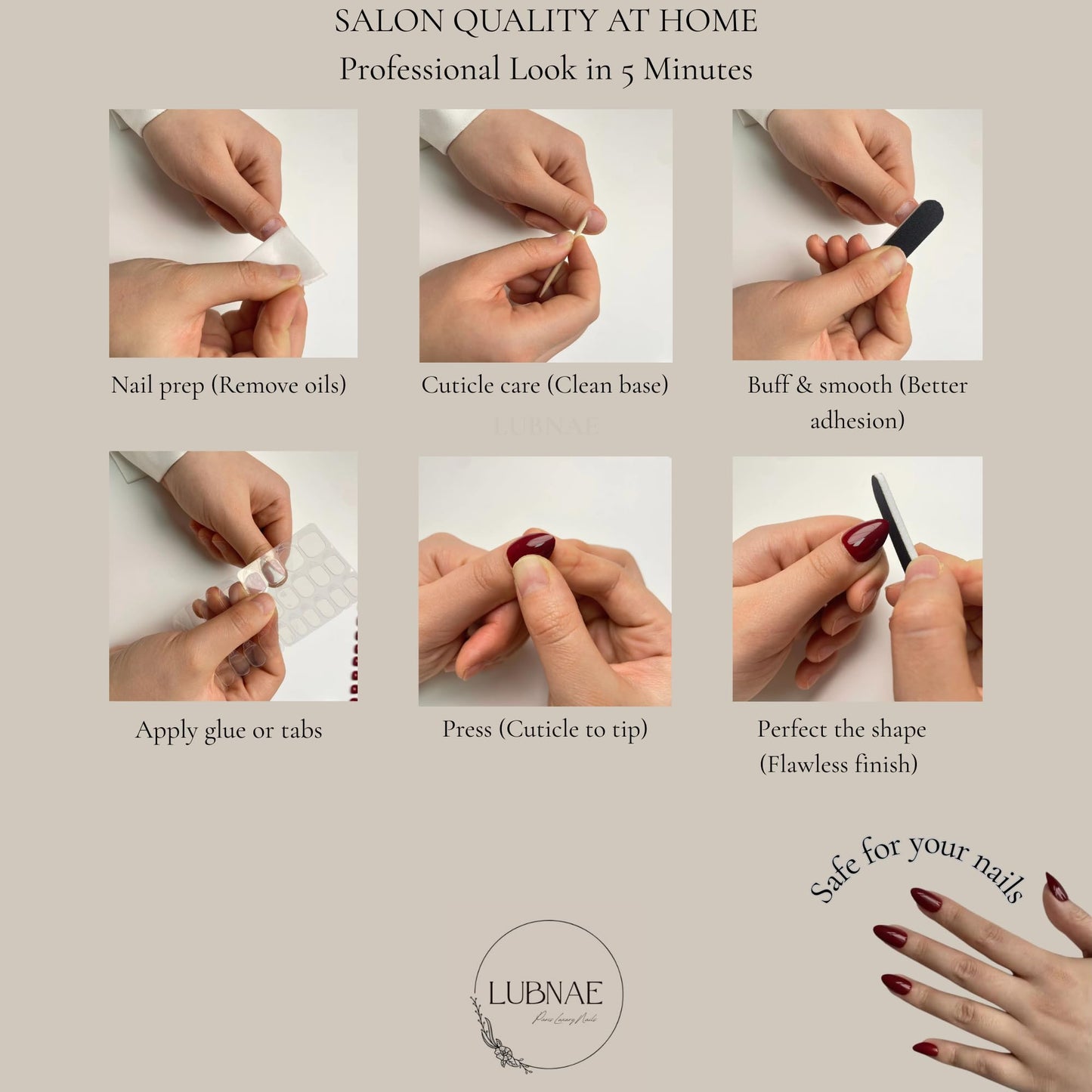 Lubnae - Designed in PARIS. Luxury Collection Press-On Nails – Collection – 30 Reusable Nails with Glue – Almond Short – Salon Quality at Home (Elegant Cat Eye)