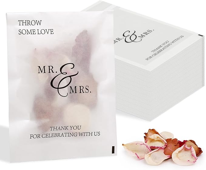 AIOMOB 100 Pcs Wedding Confetti Bags Throw Some Love Petal Toss Packets Glassine Flower Petal Packets for Wedding Send Off, Exit, Tosses
