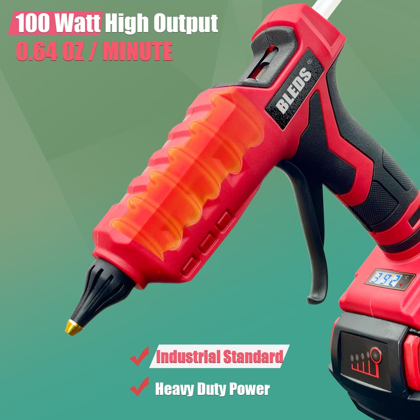 BLEDS 100W Cordless Glue Gun for Milwaukee 18V Battery, LED Digital Temperature Adjustable 212-392°F, High Output Handheld Power Full Size Heavy Duty Hot Glue Gun with 10 Glue Sticks (Tool only)