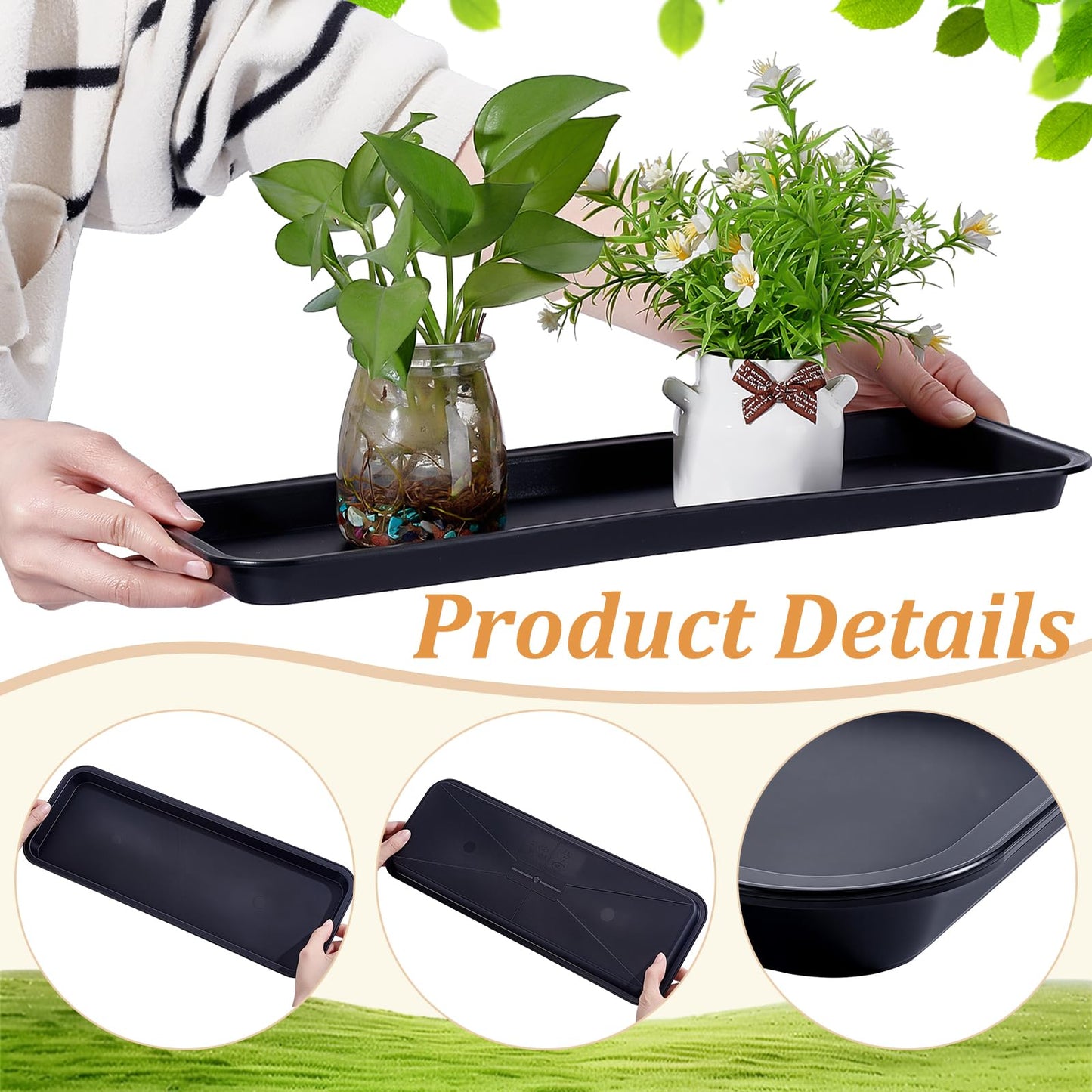 INTERWARM 10 Pack Rectangular Plastic Plant Saucers Tray, 15.67x6Inch Black Plant Water Drip Tray Large Plastic Plants Drip Trays for Indoors Outdoors Flower Pot Garden & Home Decor