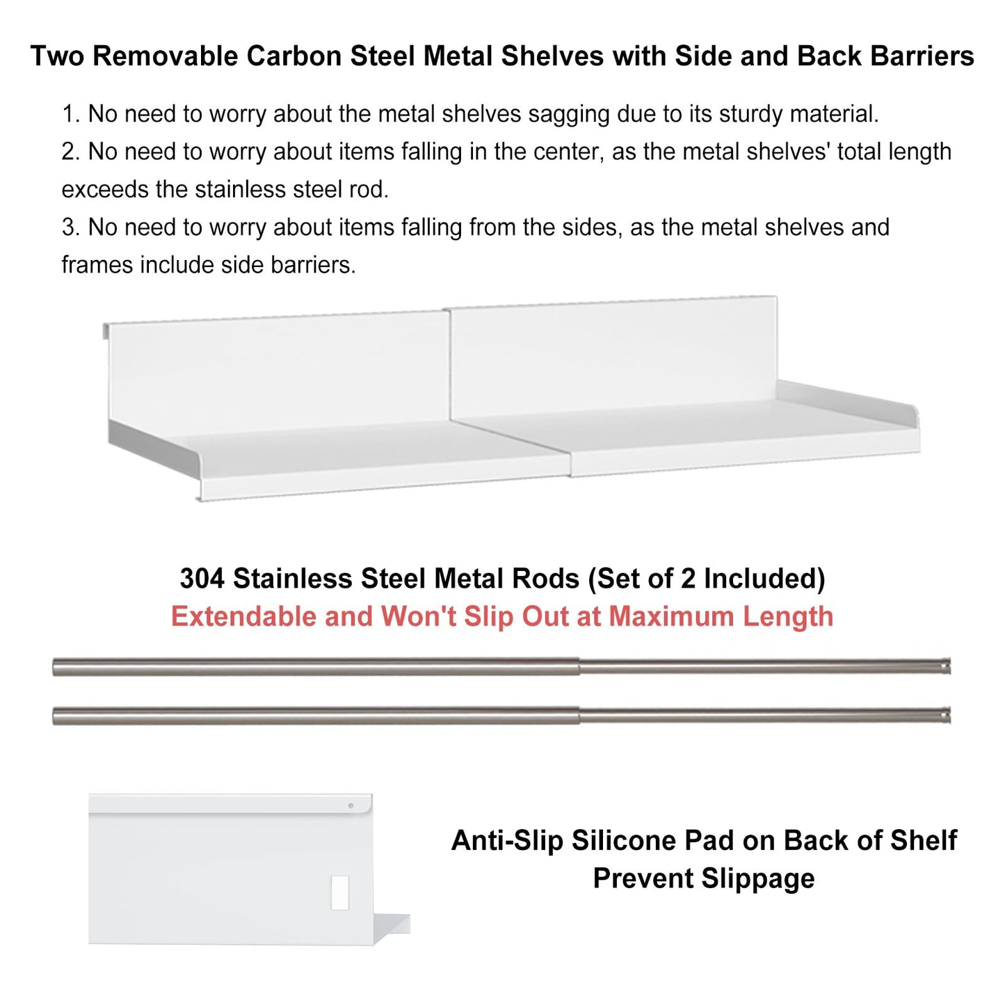SHINEWON Expandable Under Cabinet Shelf Organizer with 0.94-Inch Thick Clips, Heavy Duty Extendable Under Shelf Storage Basket for Pantry or Laundry Room, White, 1 Pack, Interior: 4.13" H x 7.2" D