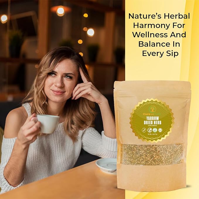 Cure wid Pure Organic Dried Yarrow Herb - 4 oz Non-GMO Cut & Sifted Yarrow Flower - Organic Yarrow Tea for Wellbeing