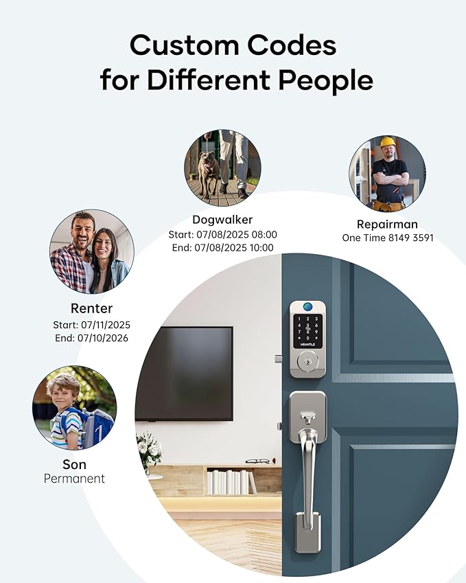 Wi-Fi Front Door Lock Set - HEANTLE Smart Locks for Front Door Built-in WiFi Keyless Entry Deadbolt with Handle Set Fingerprint Smart Electronic Deadbolt, Works with Alexa & Google Assistant Black